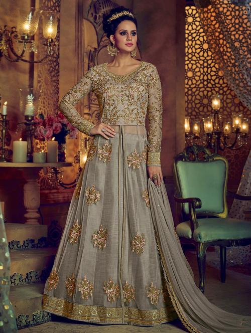embroidered semi-stitched skirt suit - 15449899 - Very Small Image - 1