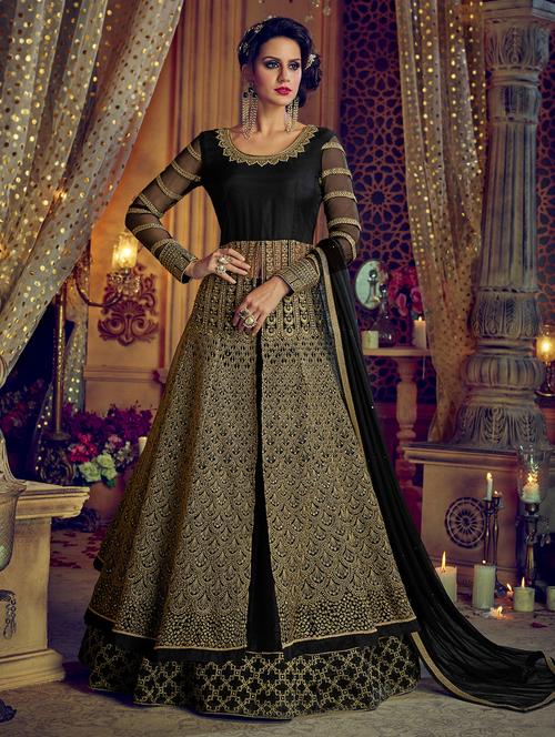 embroidered semi-stitched skirt suit - 15449902 - Very Small Image - 1