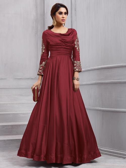 embroidered semi-stitched flared suit - 15449976 - Very Small Image - 1