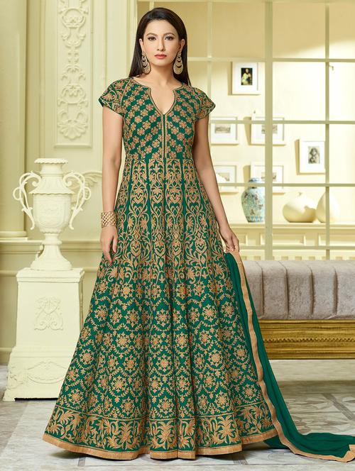 embroidered semi-stitched anarkali suit - 15449985 - Very Small Image - 1