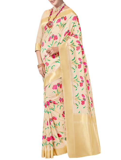 floral zari banarasi saree with blouse - 15449986 - Very Small Image - 1