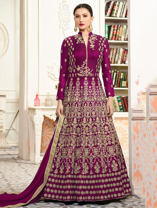 embroidered semi-stitched anarkali suit - 15449990 - Very Small Image - 1