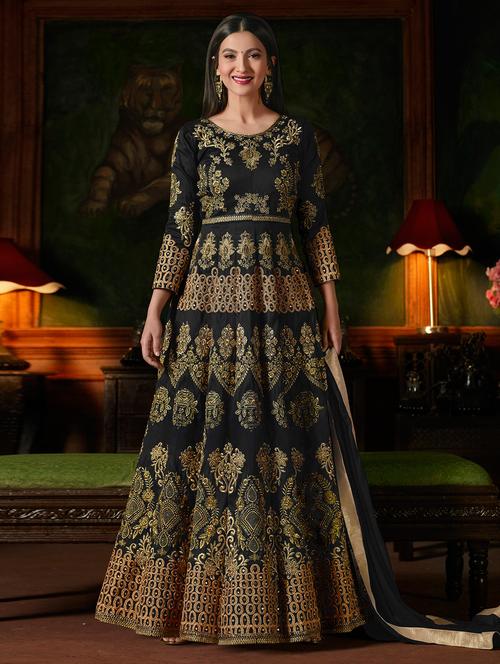 embroidered semi-stitched anarkali suit - 15450003 - Very Small Image - 1