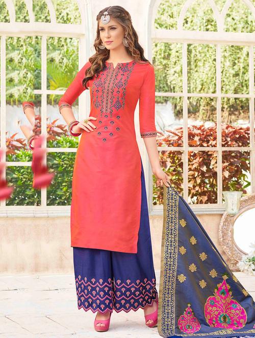 embroidered semi-stitched palazzo suit - 15450012 - Very Small Image - 1