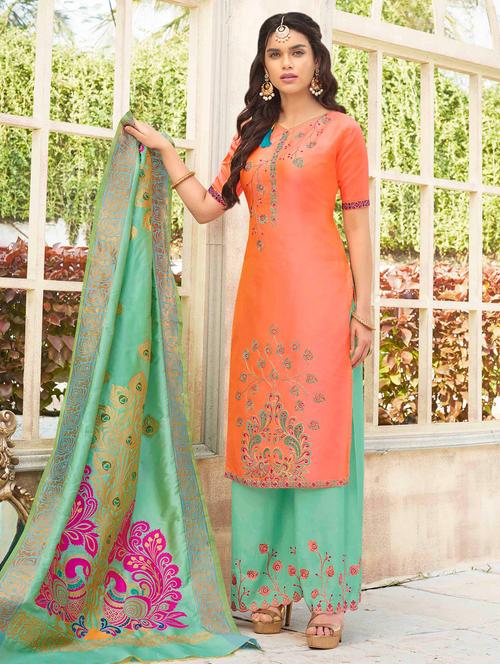 embroidered semi-stitched palazzo suit - 15450018 - Very Small Image - 1