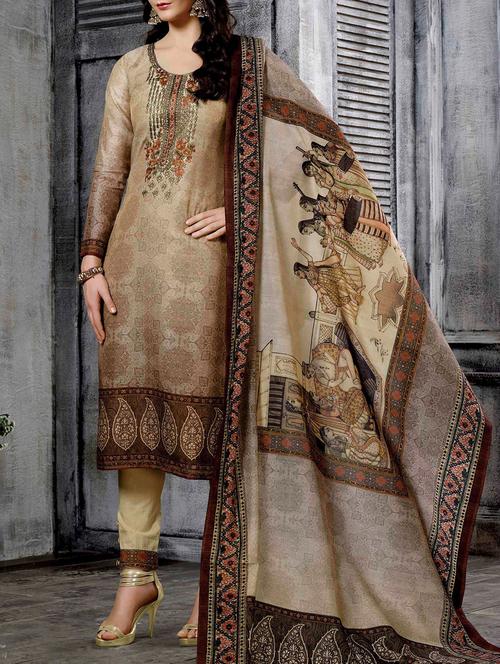 embroidered semi-stitched churidaar suit - 15450021 - Very Small Image - 1