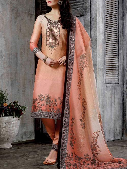 embroidered semi-stitched straight pant suit - 15450025 - Very Small Image - 1