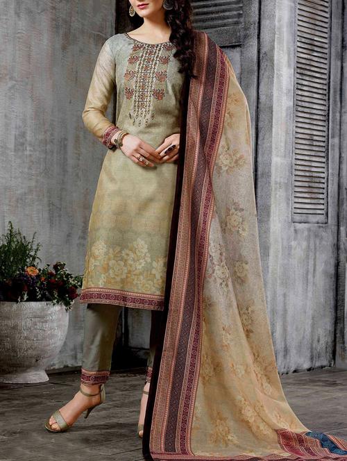 embroidered semi-stitched straight pant suit - 15450028 - Very Small Image - 1