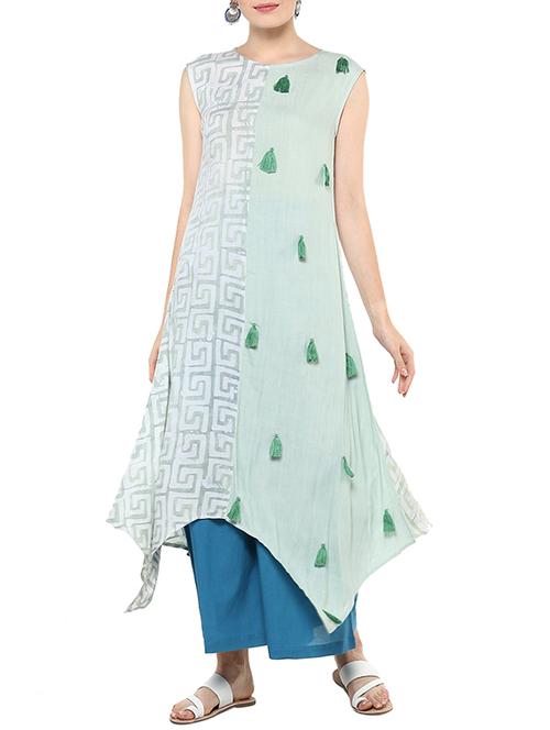 asymmetric kurta with tassels - 15450134 - Very Small Image - 1