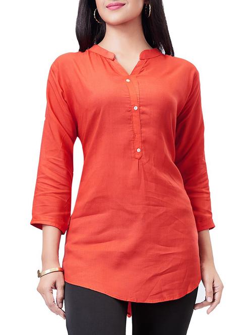 orange rayon solid kurti - 15450457 - Very Small Image - 1