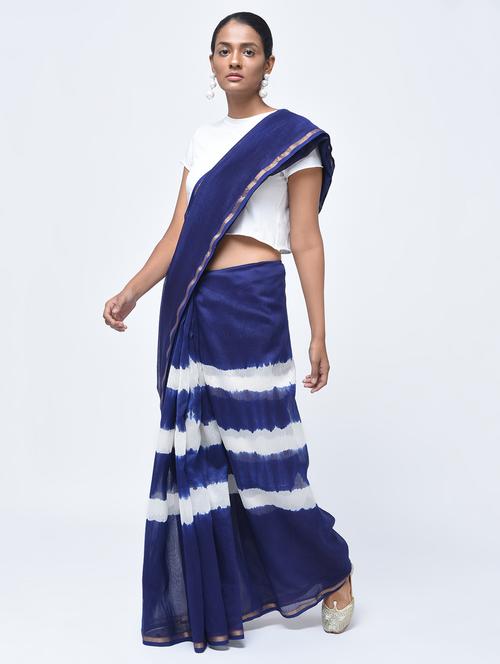contrast shades chanderi shibori saree with blouse - 15450520 - Very Small Image - 1