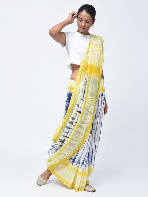 contrast shades chanderi shibori saree with blouse - 15450522 - Very Small Image - 1