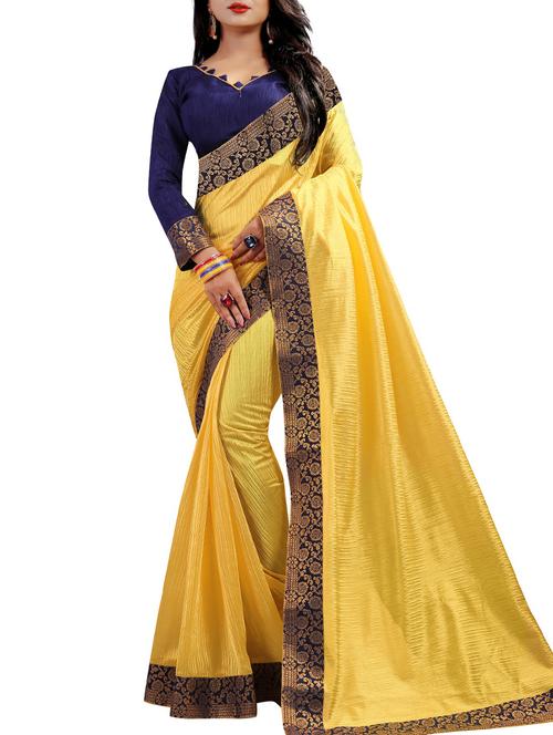 lace border solid yellow saree with blouse - 15451654 - Very Small Image - 1