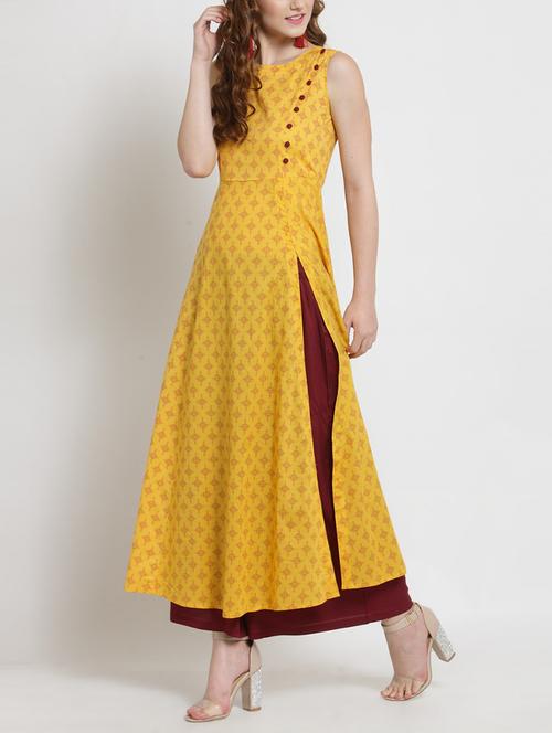 front slit kurta palazzo set - 15451802 - Very Small Image - 1