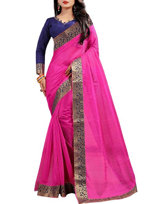 lace border solid magenta saree with blouse - 15451850 - Very Small Image - 1