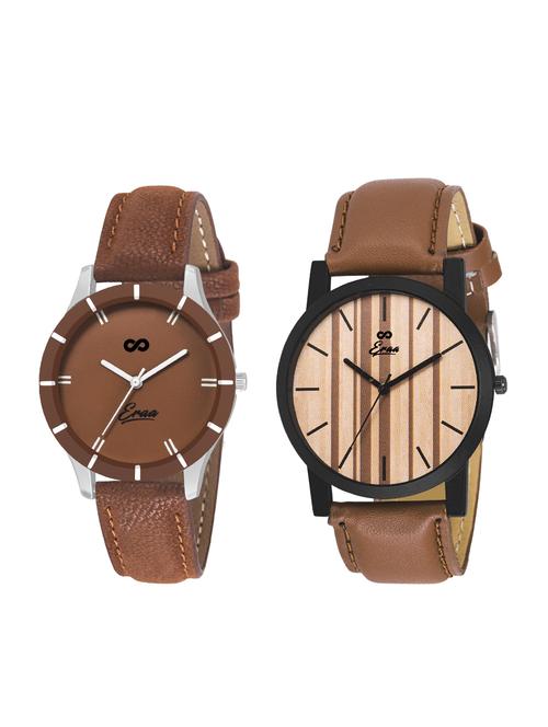 eraa brown & stripes wrist watch combo for couple - 15452040 - Very Small Image - 1