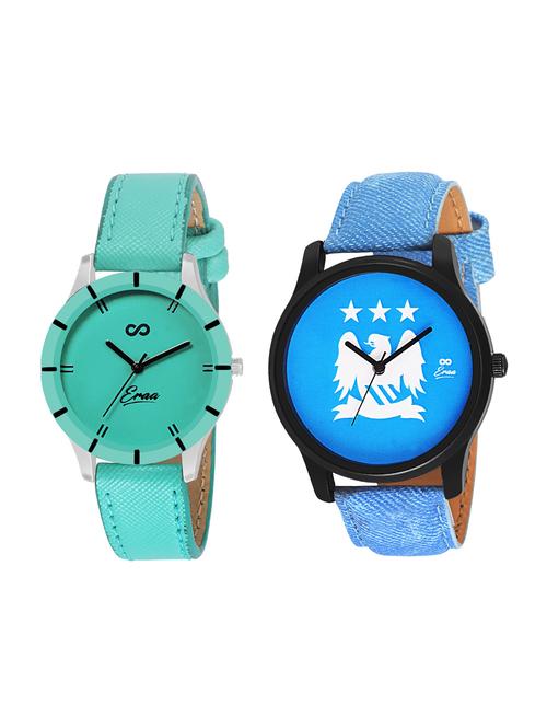 eraa sea green & sky blue wrist watch combo for couple - 15452041 - Very Small Image - 1