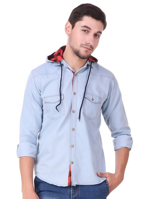 blue denim casual shirt - 15452365 - Very Small Image - 1