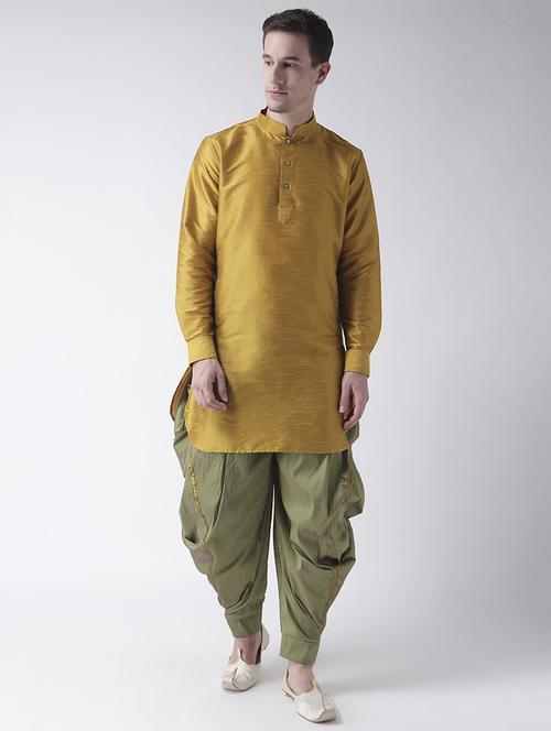 yellow silk blend dhoti kurta set - 15453040 - Very Small Image - 1