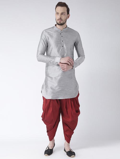 silver silk blend dhoti kurta set - 15453053 - Very Small Image - 1