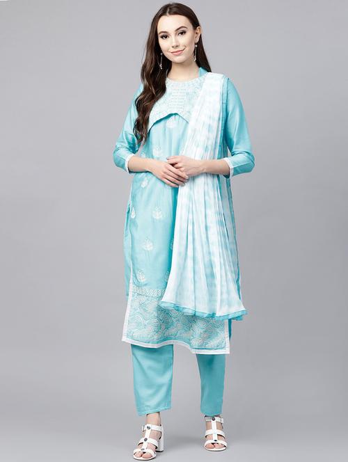 embroidered unstitched churidaar suit - 15453897 - Very Small Image - 1
