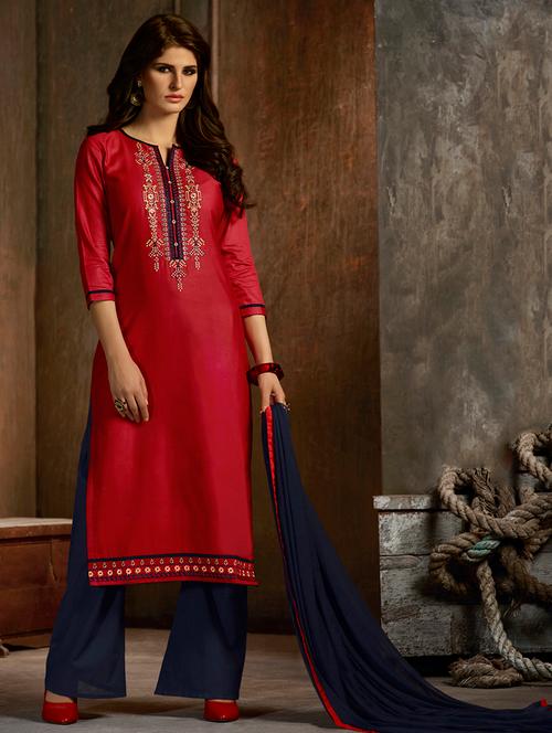 embroidered unstitched palazzo suit - 15453904 - Very Small Image - 1