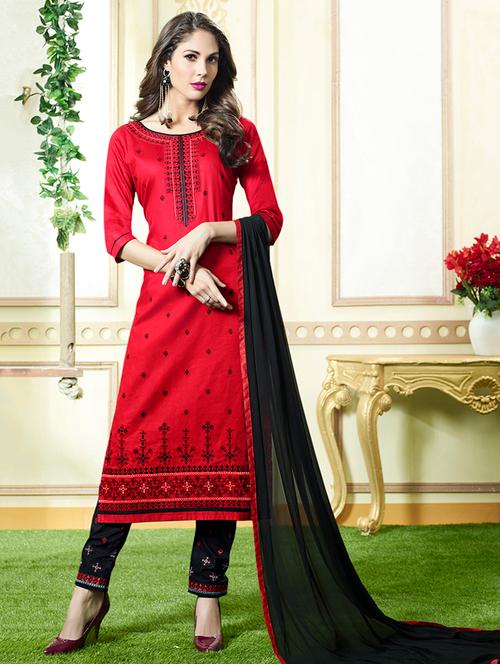 embroidered unstitched straight pant suit - 15453911 - Very Small Image - 1