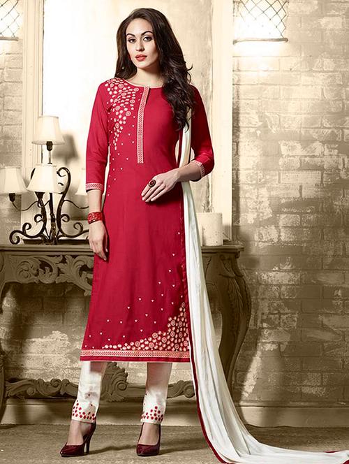 embroidered unstitched straight pant suit - 15453912 - Very Small Image - 1