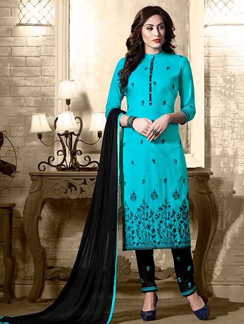embroidered unstitched straight pant suit - 15453914 - Very Small Image - 1