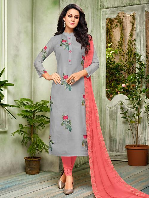 embroidered unstitched churidaar suit - 15453925 - Very Small Image - 1