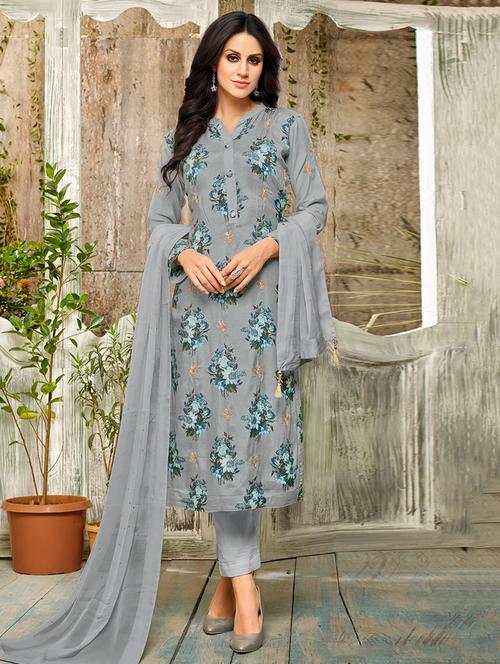 digital printed unstitched straight pant suit - 15453928 - Very Small Image - 1