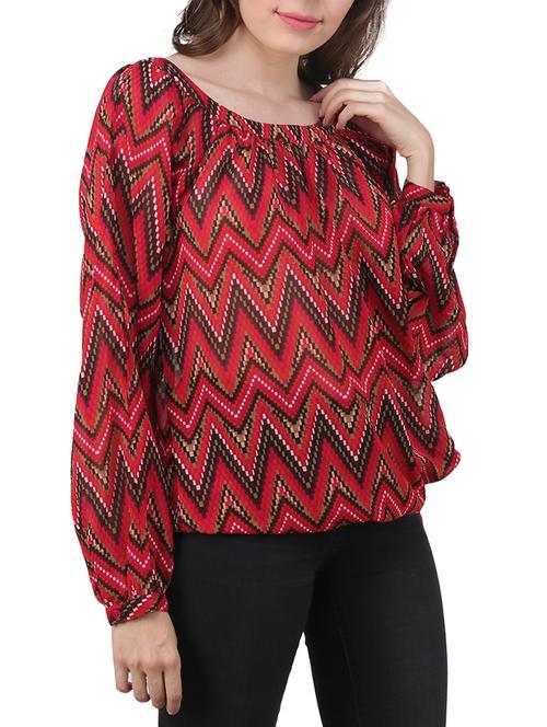 chevron print blouson top - 15454442 - Very Small Image - 1
