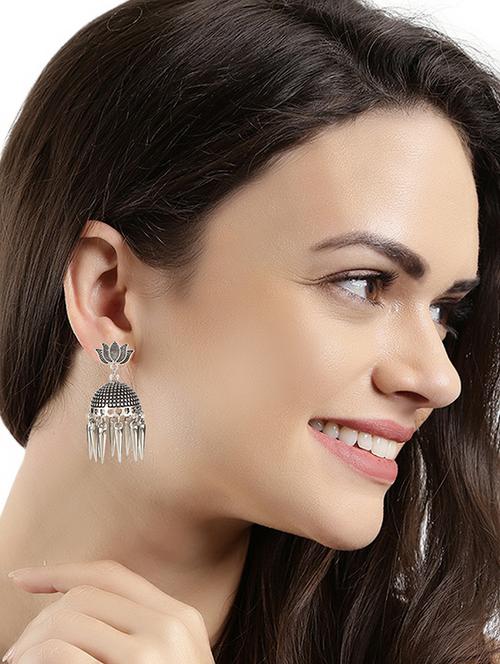 silver tone oxidised earrings - 15455512 - Very Small Image - 1