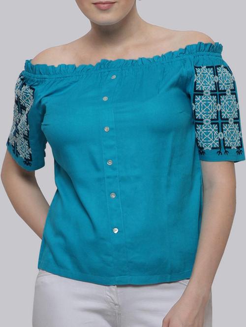 embroidered sleeved button detail top - 15455963 - Very Small Image - 1
