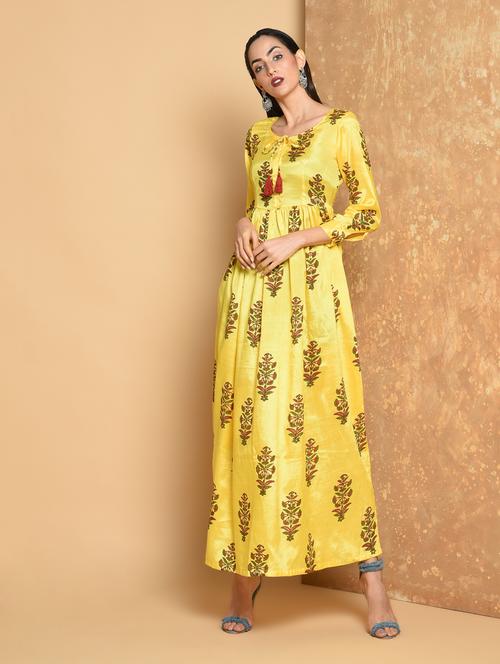 flared foil printed dress with tassels - 15456349 - Very Small Image - 1