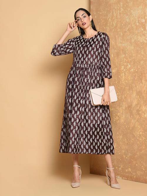 flared foil printed dress with tassels - 15456352 - Very Small Image - 1