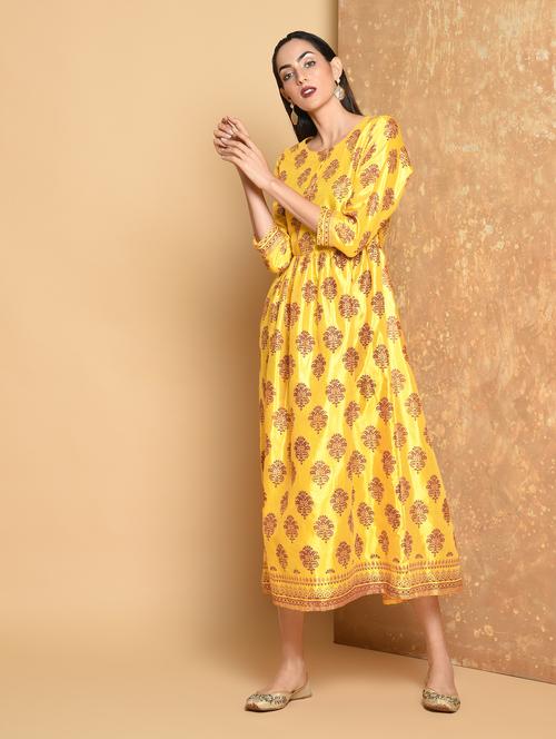 flared foil printed dress with tassels - 15456355 - Very Small Image - 1