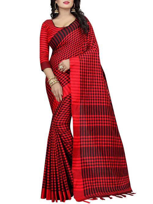 contrast checkered tussar saree - 15456426 - Very Small Image - 1