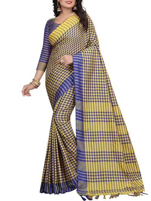 contrast checkered tussar saree - 15456427 - Very Small Image - 1
