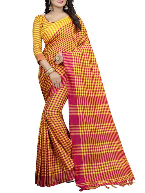 contrast checkered tussar saree - 15456428 - Very Small Image - 1