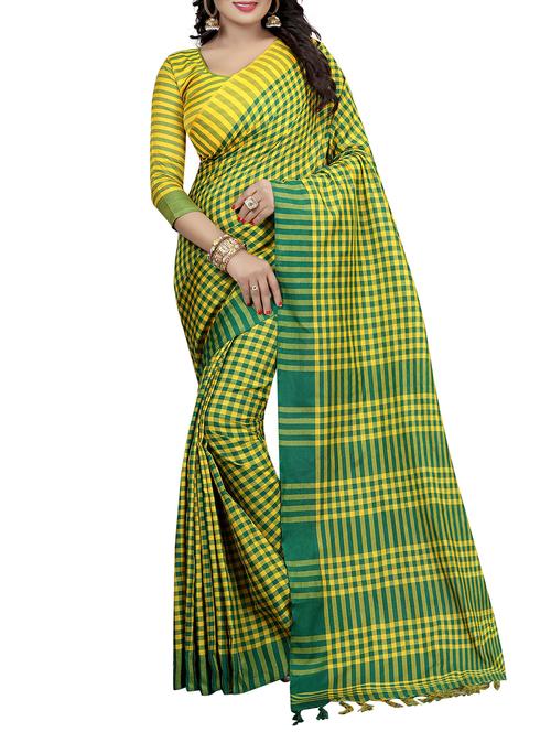contrast checkered tussar saree - 15456431 - Very Small Image - 1