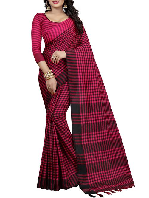 contrast checkered tussar saree - 15456432 - Very Small Image - 1