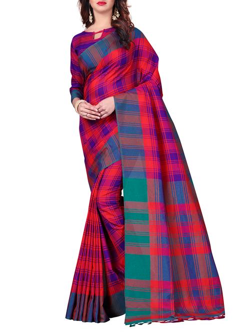 contrast checkered tussar saree - 15456434 - Very Small Image - 1