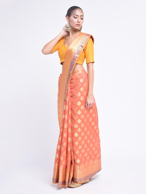 zari motifs banarasi saree with blouse - 15457380 - Very Small Image - 1