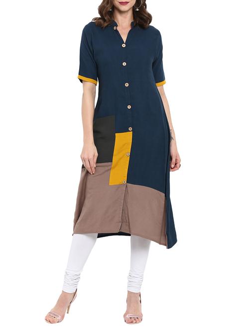 a-line color block kurta - 15458070 - Very Small Image - 1