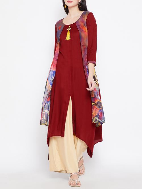 layered printed kurta with tassels - 15458151 - Very Small Image - 1