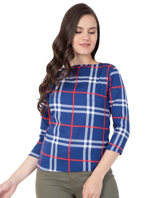 checkered boat neck top - 15458196 - Very Small Image - 1