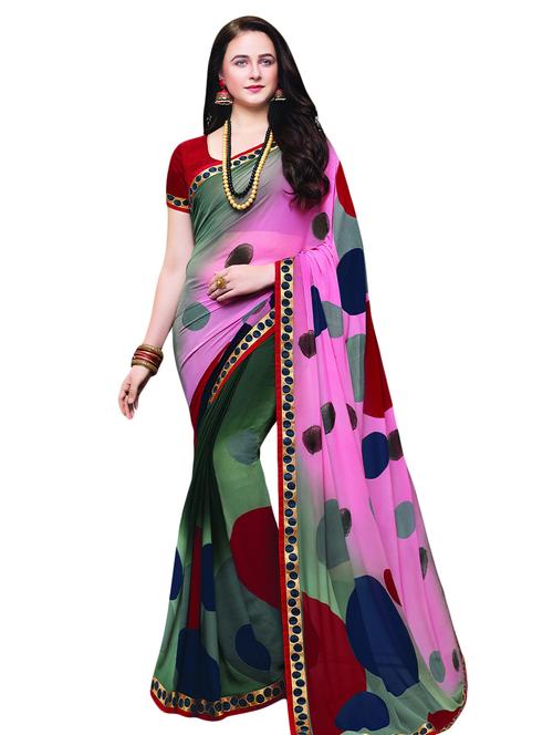 contrast border printed saree with blouse - 15458333 - Very Small Image - 1