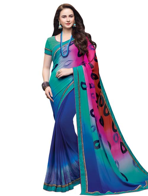 zari border printed saree with blouse - 15458334 - Very Small Image - 1