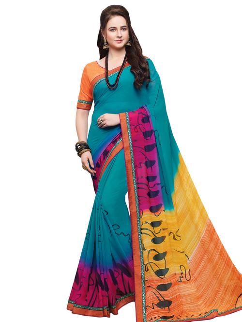 contrast border printed saree with blouse - 15458342 - Very Small Image - 1